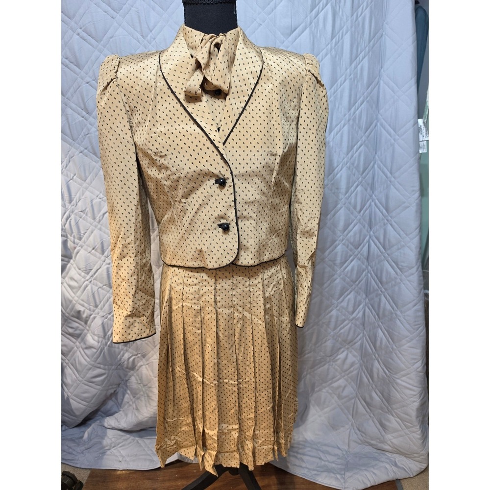 David Hayes Saks Fifth Avenue Vintage 3-Piece Skirt Suit Set Tan Black Size 4